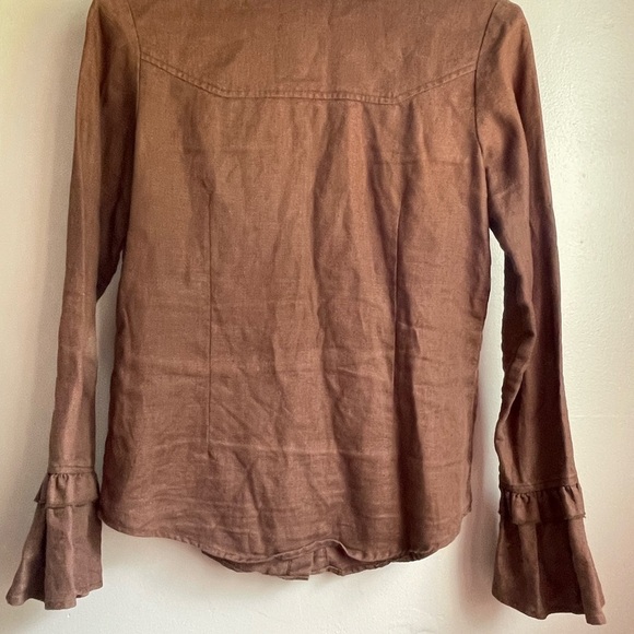Tasha Polizzi SaddleBlanket Ruffle Pearl Snap Down Long Sleeve Linen Shirt Sz S. - Picture 6 of 10
